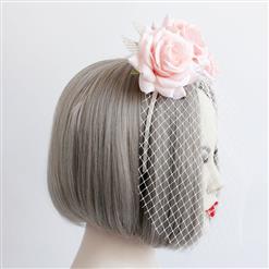 Fashion Pink Flower Crown Fishnet Face Mask Party Headband MS17250