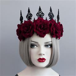 Charming Red Flower Headband, Flower Crown Headband, Wedding Headwear for Women, Elegant Flower Crown Headwear, Beautiful Red Flower Hairband, #MS17547