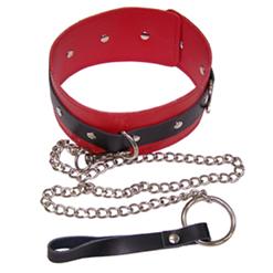 red Choker, Leather Choker W/Chain & Leash, Sex toy, #MS7143