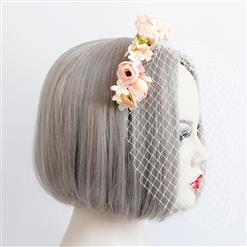 Fashion Pink Flower Fishnet Face Mask Cosplay Party Headband MS17307