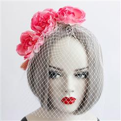 Fashion Red Flower Fishnet Face Mask Cosplay Party Headband MS17306