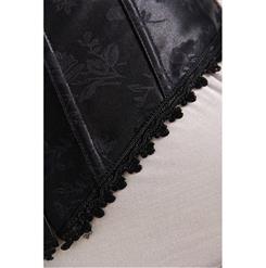Noble Black Satin Flower Print Lace Trim Overbust Corset N10006