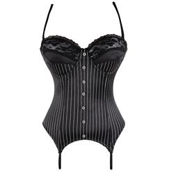 Cheap Black Stripe Bustier, Sexy Lace Bustier, Lady Black Straps Bustier, Women's Lingerie Corset, #N10014