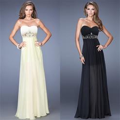 Sexy Noble Apricot Sweetheart Neck Empire Waist Beading Chiffon Floor-length Gown N10084
