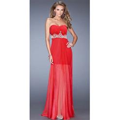 Sexy Noble Red Sweetheart Neck Empire Waist Beading Chiffon Floor-length Gown Christmas Dress N10085