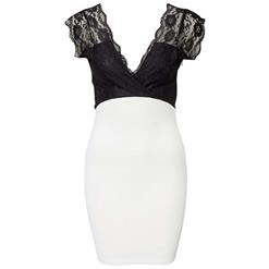 Fashion Black and White Lace Deep-V Neck Mini Dress N10097