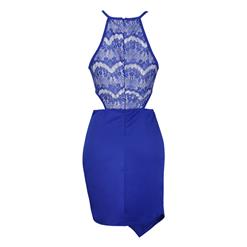 New Style Royalblue Sleeveless Side Cut Out Asymmetry Short Dress N10098