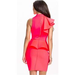 Fashion Lady Pearl Pink Ruffles Sleeveless Party Mini Dress N10106