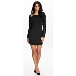 Fashion Black Sequins Long Sleeves Mini Dress N10132