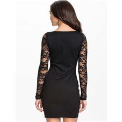 Fashion Sexy Black Crisscross V-Neck Cut Out Long Sleeves Mini Dress N10169
