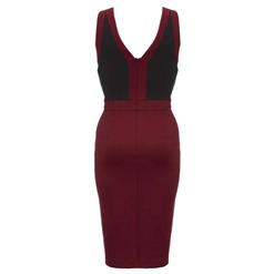 Ladies Fashion Wine-Red and Black Split-Side Office Dress N10178