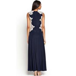 Fashion Elegant Navy-Blue Lace Applique Long Dress N10185