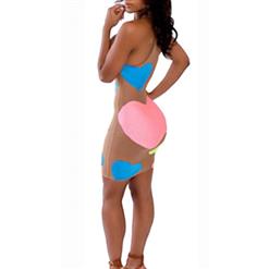 Women's Sexy Colorful Heart Print Sleeveless Bandage Party Club Mini Dress N10230