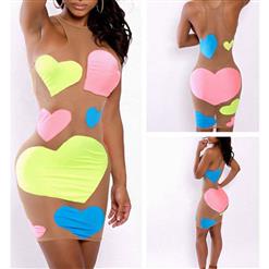 Women's Sexy Colorful Heart Print Sleeveless Bandage Party Club Mini Dress N10230