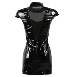 Fashion Sexy Black PVC Cap Sleeve Chemise Dress N10239