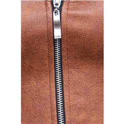 Fashion Punk Style Brown PU Zipper Overbust Corset N10325