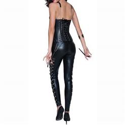 Fashion Steampunk Black Faux Leather Zipper Waist Training Corset with Leggings Set N10339