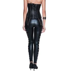 Fashion Steampunk Black Faux Leather Zipper Waist Training Corset with Leggings Set N10339