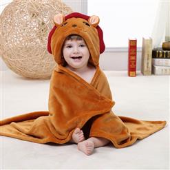 Baby Flannel Hoodie Blanket, Baby Blanket Toddlers Flannel Hoodie Cloak, Lovely Brown Leo Baby Blanket, Cheap Soft Flannel Blanket, #N10377