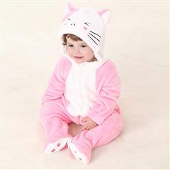 Spring Baby Cute Pink Cat Flannel Romper N10389