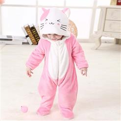 Spring Baby Cute Pink Cat Flannel Romper N10389