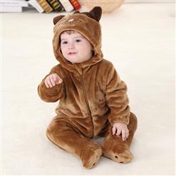 Spring Baby Cute Brown Cat Flannel Romper N10390