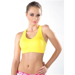 Sexy Yellow Sports Bras, Ladies Padded Sports Bras, Yoga Pants, Fashion Running Sports Bras, #N10464