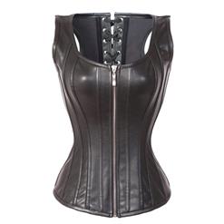 Sexy Black Overbust Corset, Steel Boned Corset, Cheap Vest Corset, Fashion Black Zipper Corset, Ladies Shapewear, #N10483