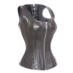 Fashion Black Steel Boned Zipper Vest Corset N10483