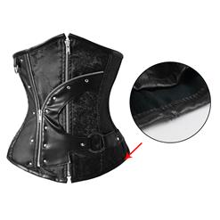 Punk Style Black Steel Boned Corset, Cheap Waist Cincher Underbust Corset, Fashion Brocade Underbust Corset, Women's Shapewear, #N10555