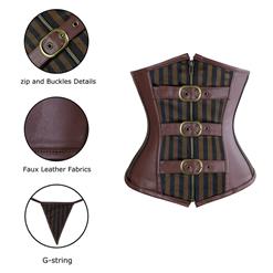 Royal Fashion Brown Satin Stripe Steel Boned Underbust Corset N10558