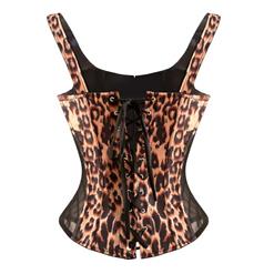 Fashion Brown Satin Leopard Print Square Neck Zipper Bustier Corset N10590