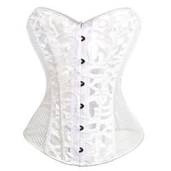 Sexy White Net Hollow Out Flowers Design Busk Closure Bustier Corset N10601