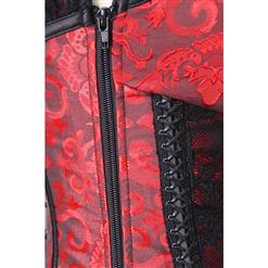 Fashion Steel Boned Red Jacquard Lace Trim Overbust Corset N10638