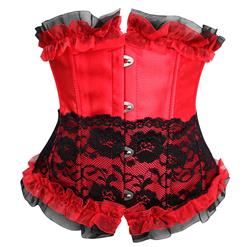 Fashion Sexy Red Artificial Silk Lace Ruffles Underbust Corset N10651