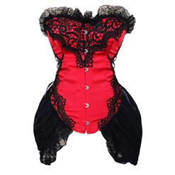 Sexy Corset Dress, Black and Red Corset Dress, Plus Size Corset Dress, Floral Embroidery Busk Closure Corset with Petticoat, #N10666