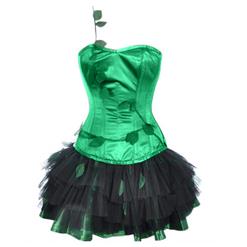 Sexy Halloween Costume, Cheap Women's Corset with Petticoat, Fashion Green Corset with Black Petticoat, #N10751