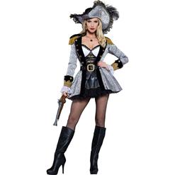 Sexy Halloween Costume, Cheap Pirate Costume, Women's Silver and Black Pirate Costume, Hot Sale Seductress Pirate Costume, #N10794