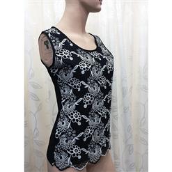 Elegant Black Embroidery Flowers Beading Vest Tops N10810