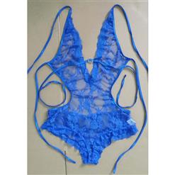 Plus Size Sexy Blue Halter and Double Tie Back Teddy Lingerie N10824