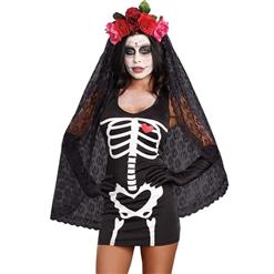 Scary Black Skeleton Dress Costume N10829