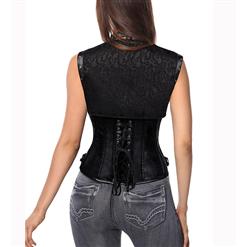 Steampunk Gothic Black Faux Leather Steel Boned High Neck Corset with Jacket N10847