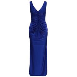 Sexy Royalblue Deep-V Neckline Pleats Long Gown N10866