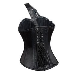 Steampunk Black Steel Boned One-shoulder Outerwear Corset N10883