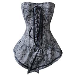 Retro Grey Corset with Skirt, Women's Brocade and Jacquard Dress Corset, Halloween Party Corset, Lace-up Front Corset Dress, #N10895