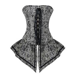 Retro Grey Corset with Skirt, Women's Brocade and Jacquard Dress Corset, Halloween Party Corset, Lace-up Front Corset Dress, #N10895