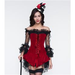 Sexy Red Corset and Black Dress, Velvet Corset & Black Lace Dress, Cheap Halloween Costume, Women's Knight Costume, #N10897