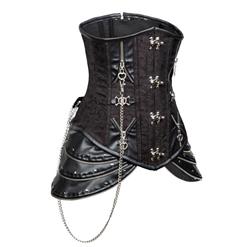 Steampunk Steel Boned Black Jacquard Hipster Underbust Corset with Chain N10906