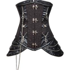 Steampunk Steel Boned Black Jacquard Hipster Underbust Corset with Chain N10906