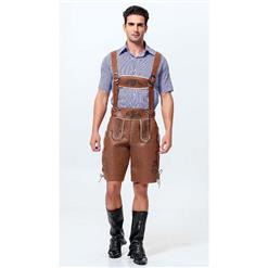 2pcs Men's Brown Suspenders Bavarian Oktoberfest Lederhosen Costume N10925